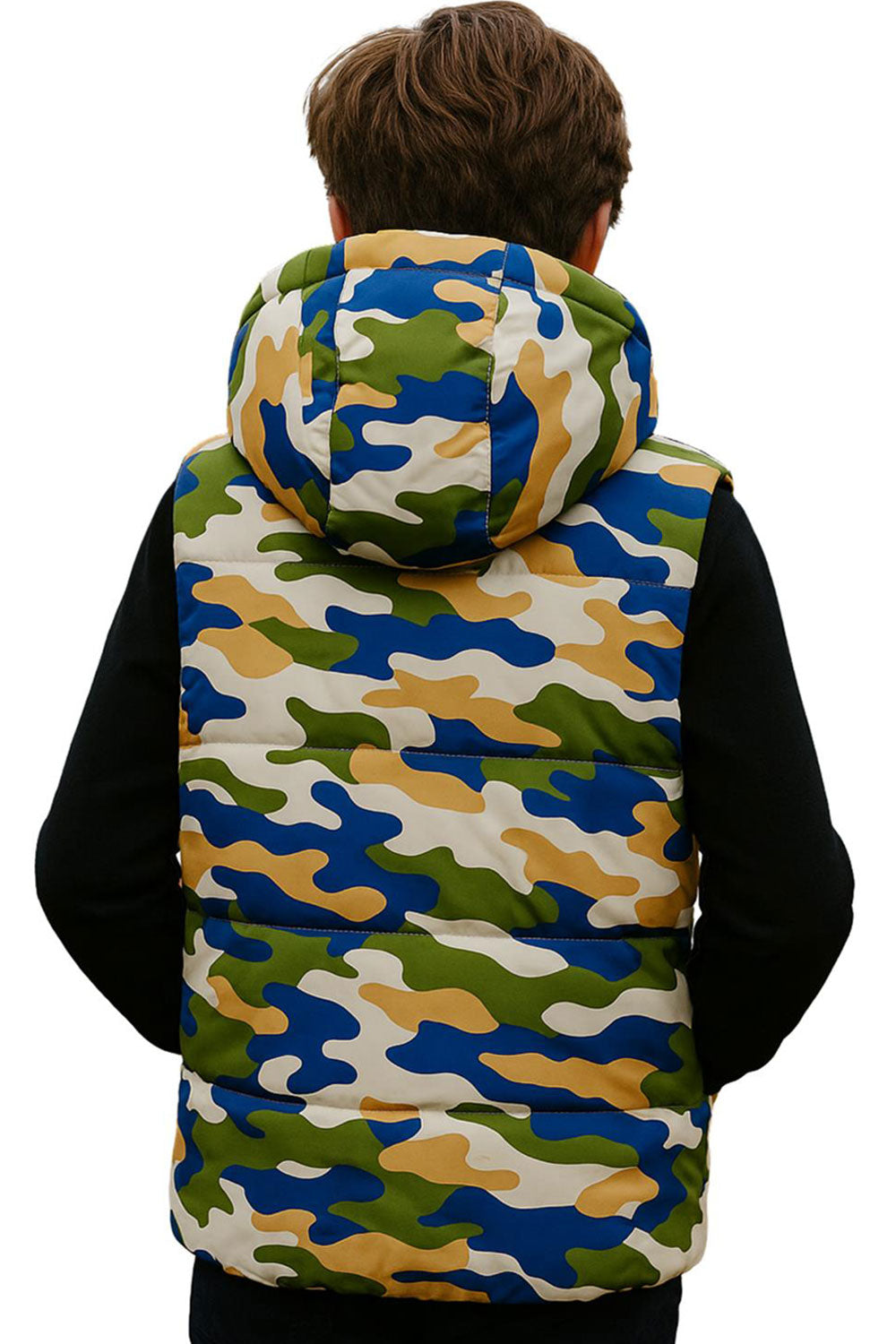 Boys Camo Hooded Puffer Jacket – Lightweight Sleeveless Bodywarmer for Kids 🇬🇧