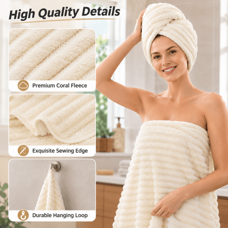4PCS Fleece Bath Towels 70 x 135cm Soft Absorbent Quick Dry Xmas Christmas Gift Set 🇬🇧