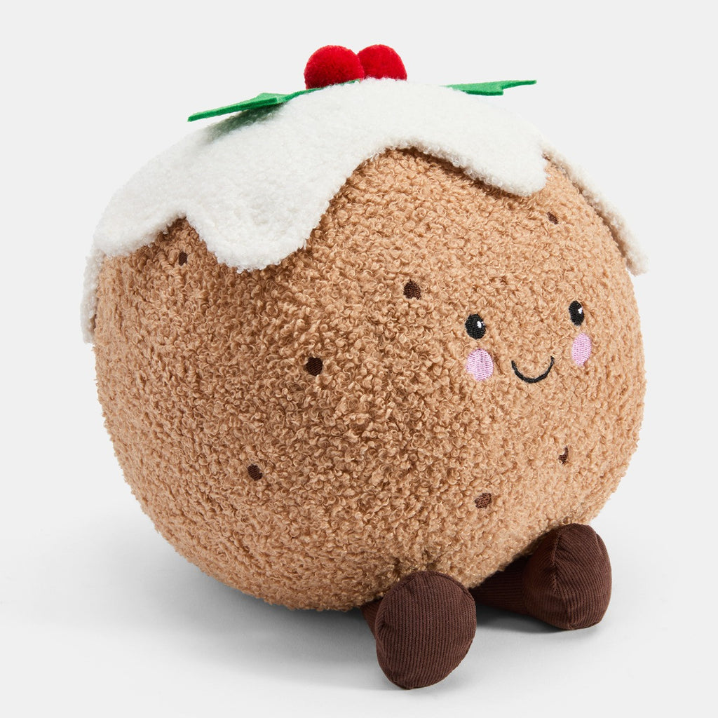 Character Christmas Pudding Shaped Cushion - Brown 🇬🇧