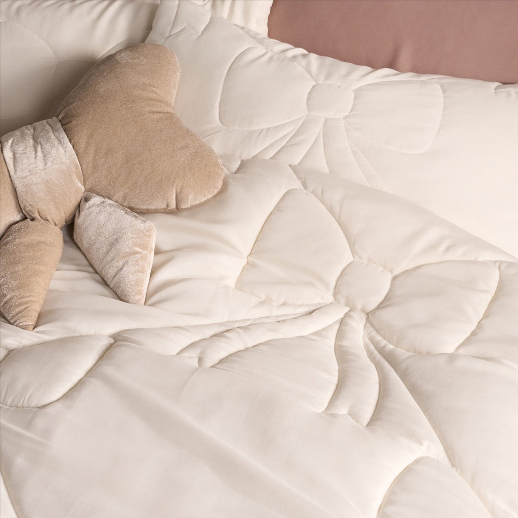 Diamond Bow Quilted Coverless 7.5 Tog Duvet Set - Ivory 🇬🇧