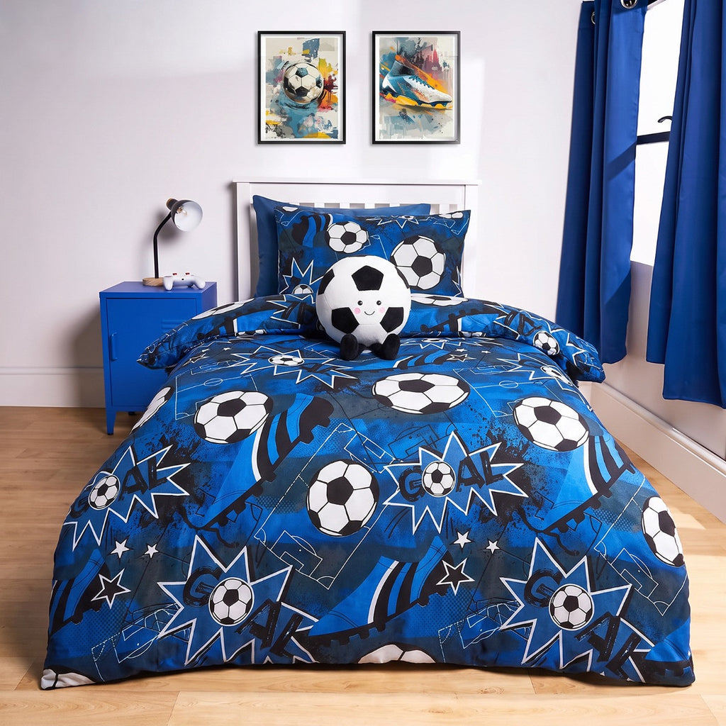 Football Pitch Print Duvet Cover Set, Navy - Single 🇬🇧