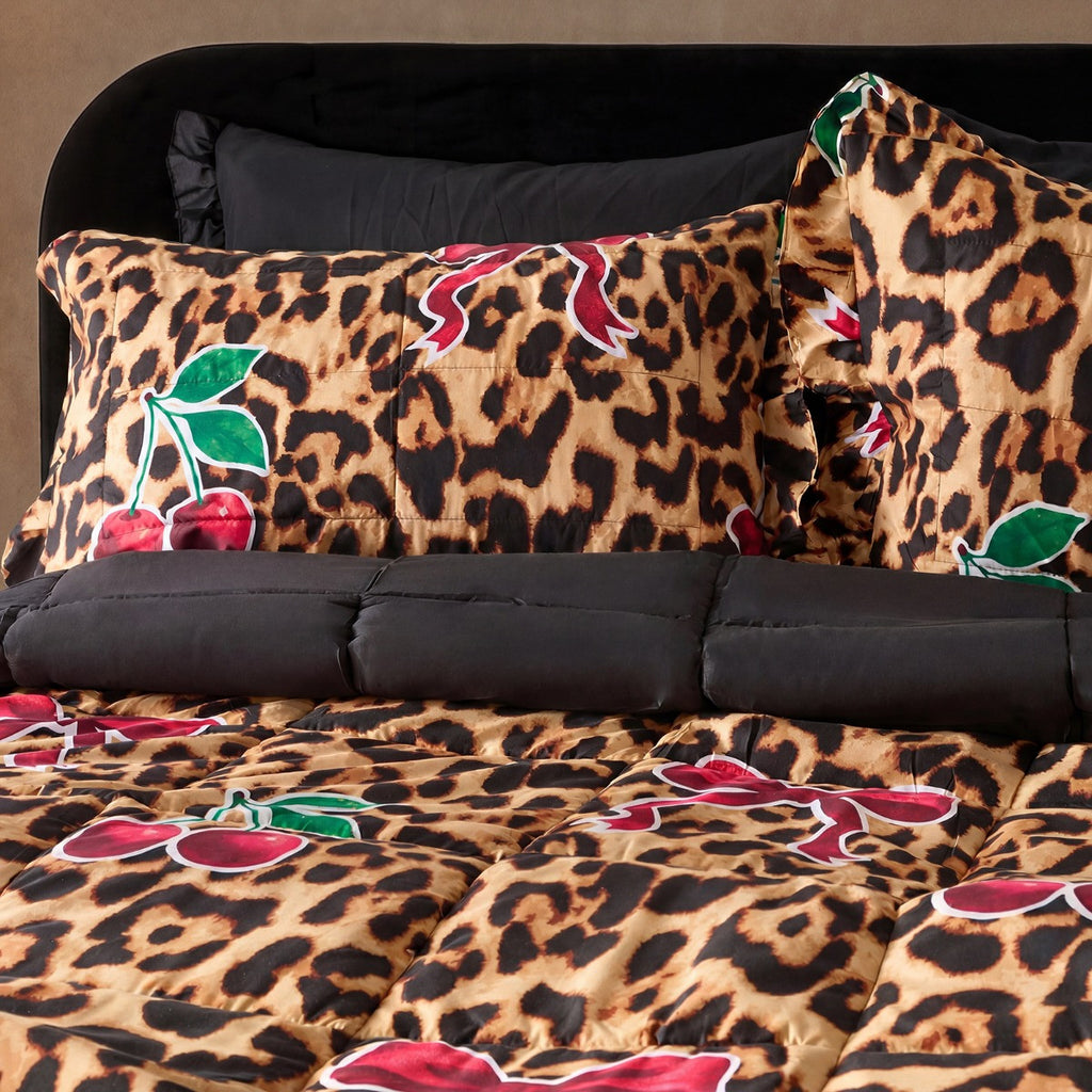 Bow Leopard Print Frill Edge Coverless 7.5 Tog Duvet Set - Natural 🇬🇧