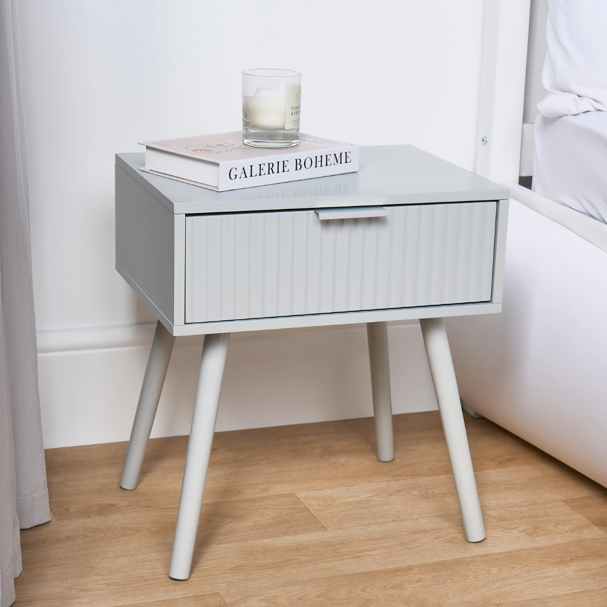 Venice Ribbed Bedside Table - Grey 🇬🇧