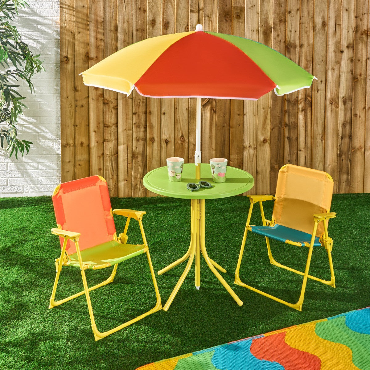 Kids Colour Block Bistro Set with Parasol 🇬🇧