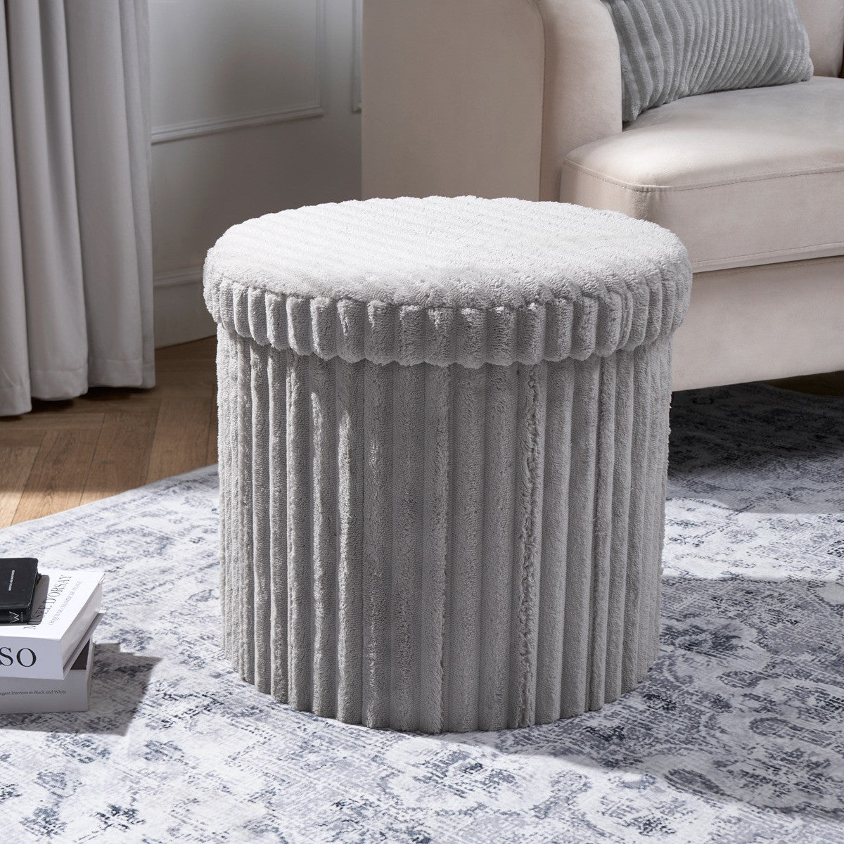 Ribbed Foldable Round Storage Ottoman 🇬🇧