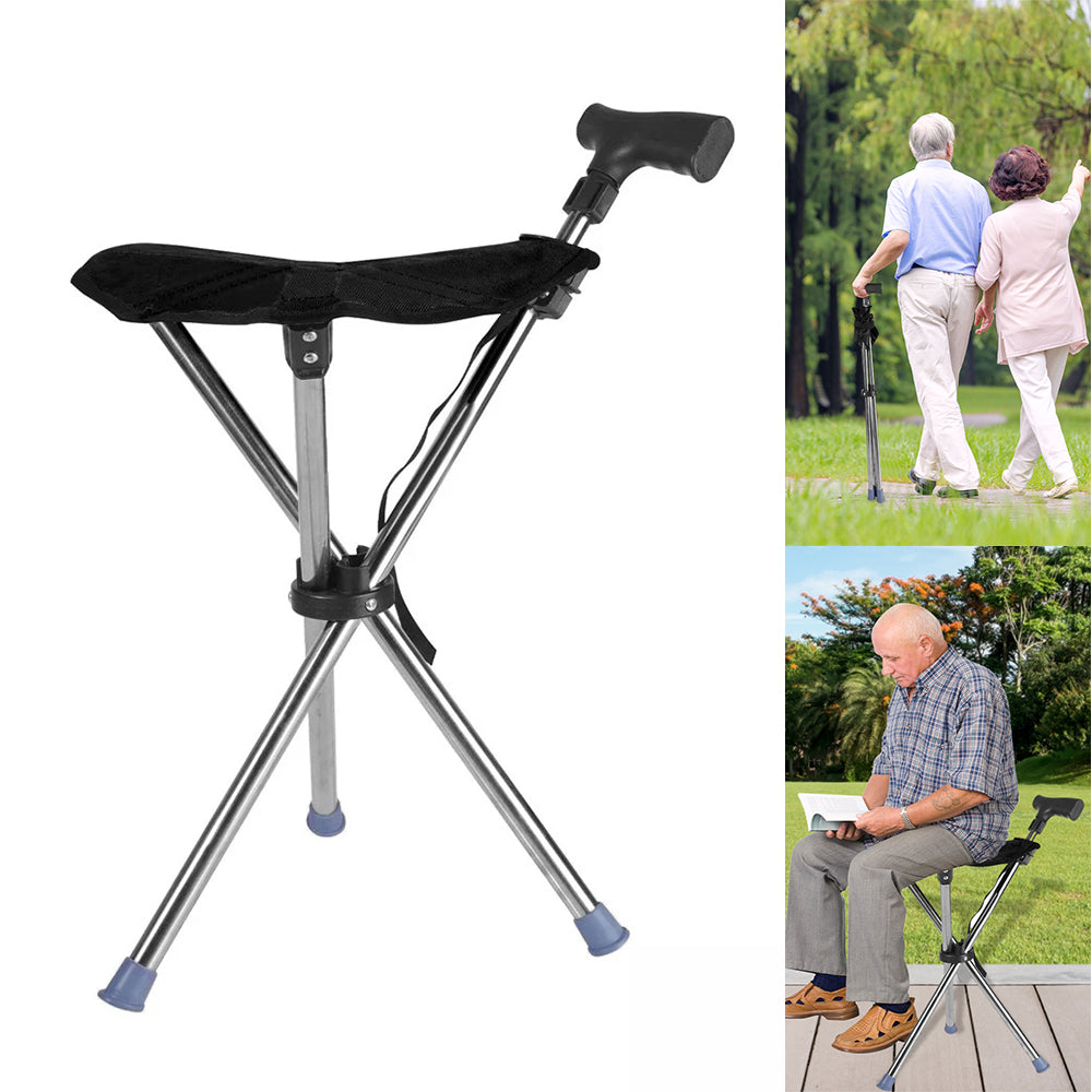 Folding Portable Walking Stick Seat Adjustable Aluminium Cane Chair Stool🇬🇧