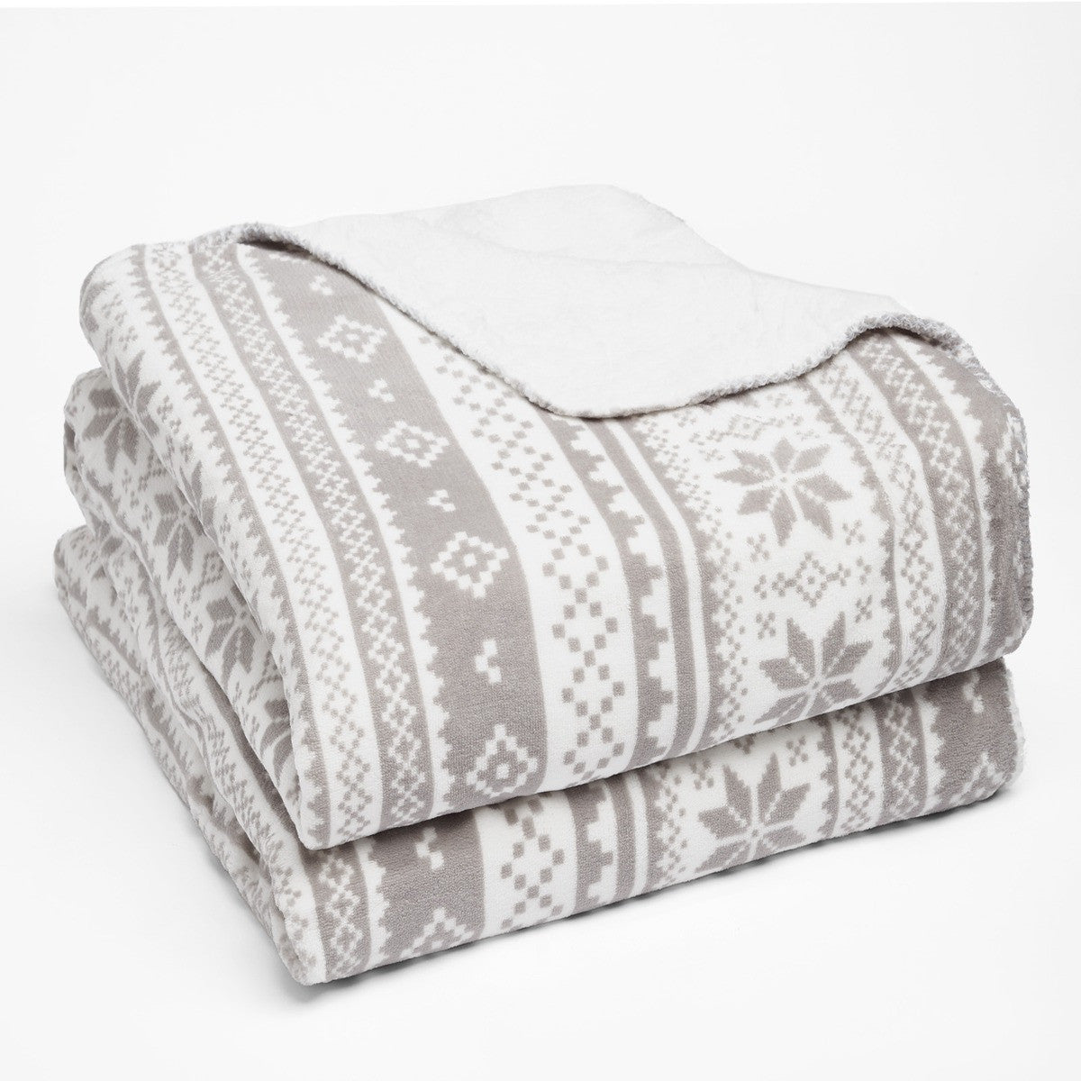 Christmas Nordic Print Sherpa Throw - Grey/White 🇬🇧