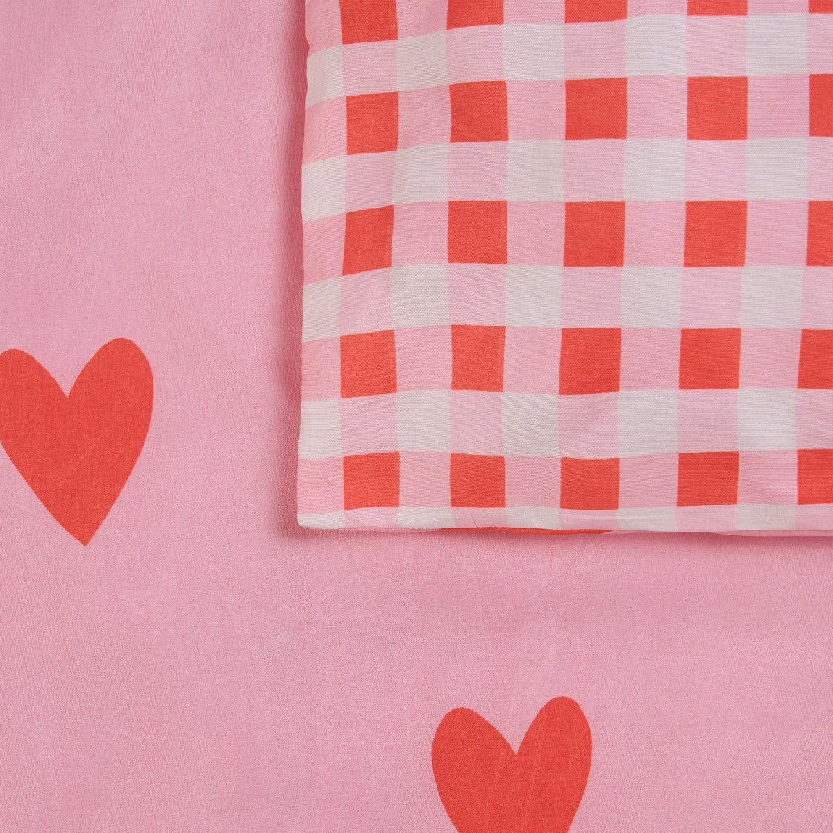 Gingham Heart Reversible Duvet Cover Set - Coral/Pink 🇬🇧