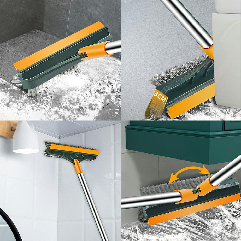3 in 1 Floor Scrub Brush Squeegee Mop Water Scrubber with 120 Degree Rotating Head - Yellow + Green 🇬🇧