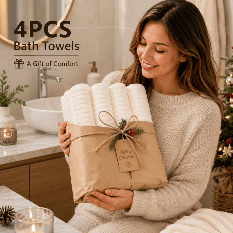 4PCS Fleece Bath Towels 70 x 135cm Soft Absorbent Quick Dry Xmas Christmas Gift Set 🇬🇧