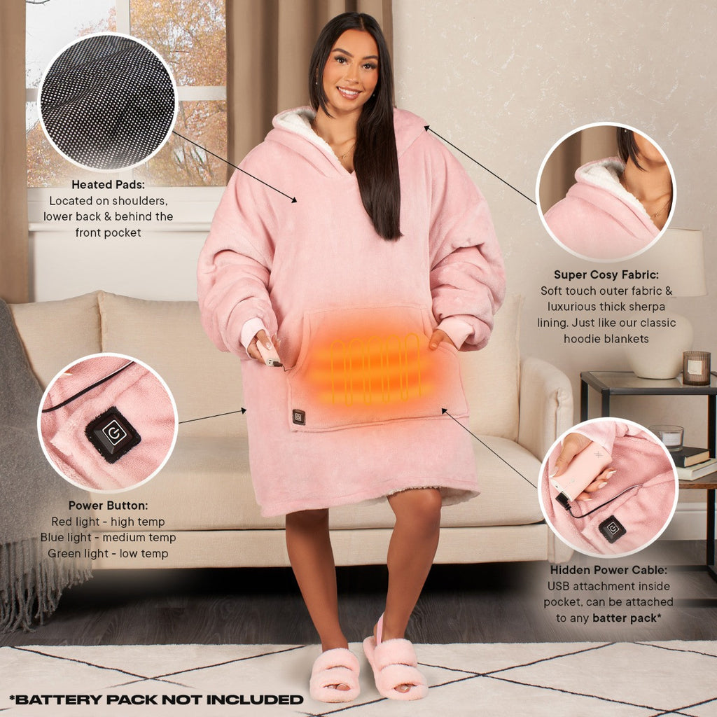Adults Electric Heated Oversized Hoodie Blanket - Blush 🇬🇧