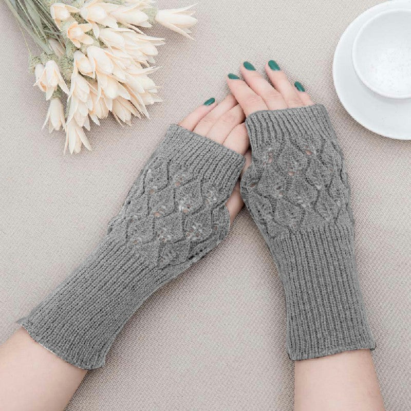 Winter Arm Hand Warmer Knitted Long Fingerless Gloves Soft Mittens for Female 🇬🇧