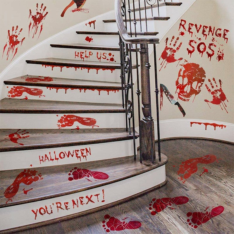 12 Sheets Halloween horrifying Bloody Stickers Bloody Handprint Window Decoration 🇬🇧