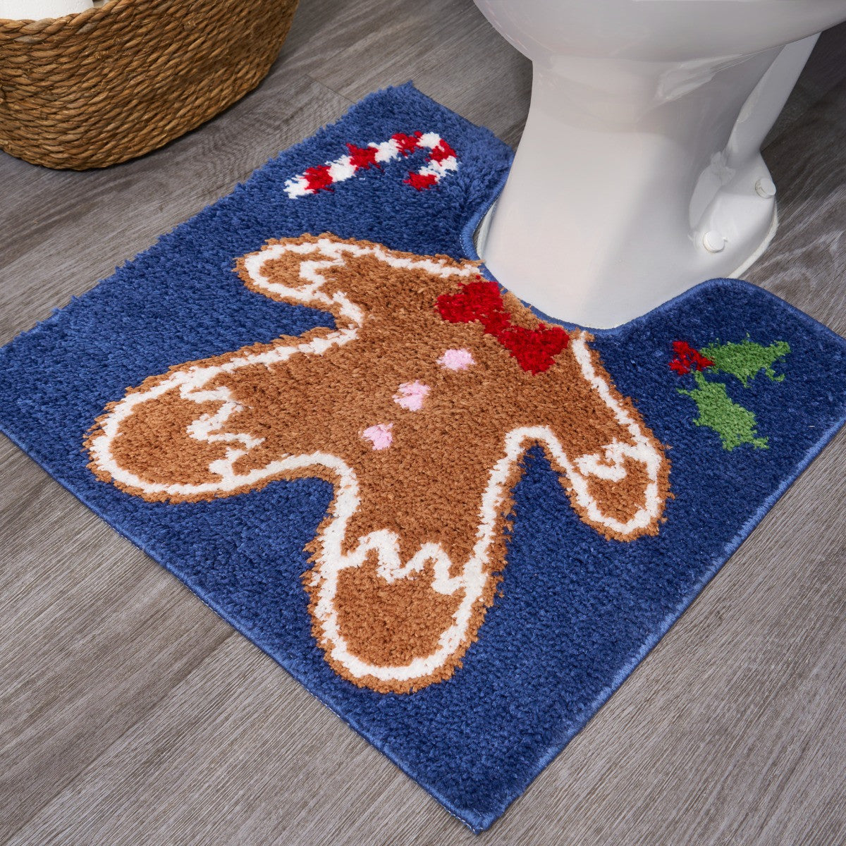 Gingerbread Pedestal Mat & Toilet Seat Cover - Navy 🇬🇧