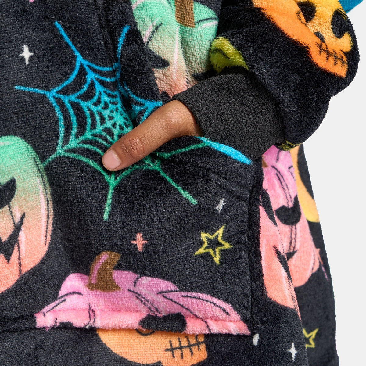 Kids Neon Halloween Print Hoodie Blanket - Black 🇬🇧