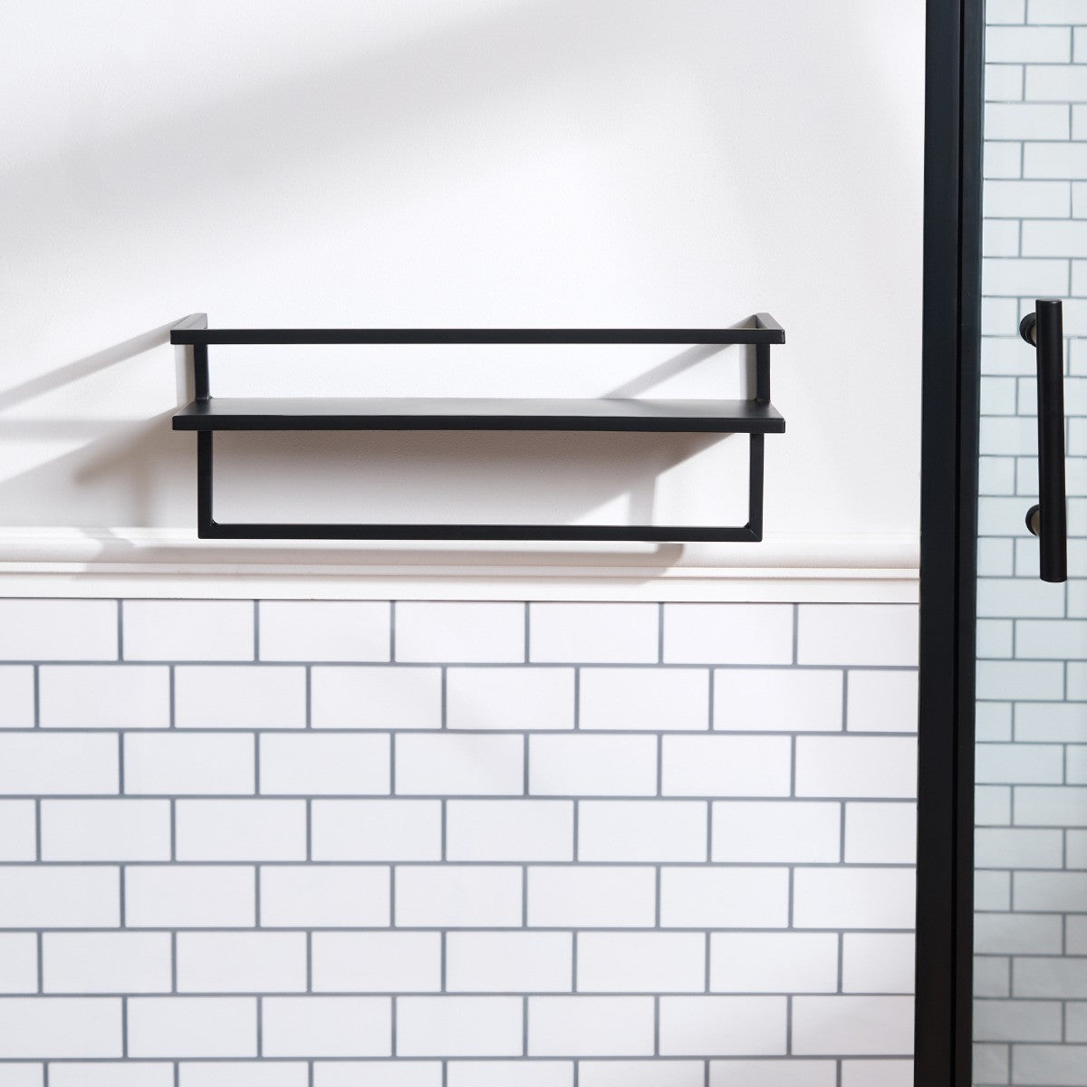 Mounted Towel Rail With Shelf - Black 🇬🇧