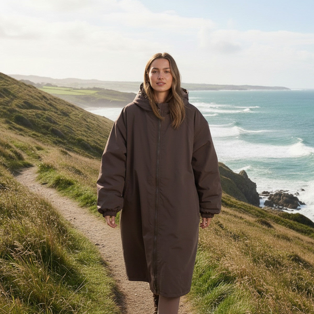 Adults Water Resistant Sherpa Drying Robe - Brown 🇬🇧