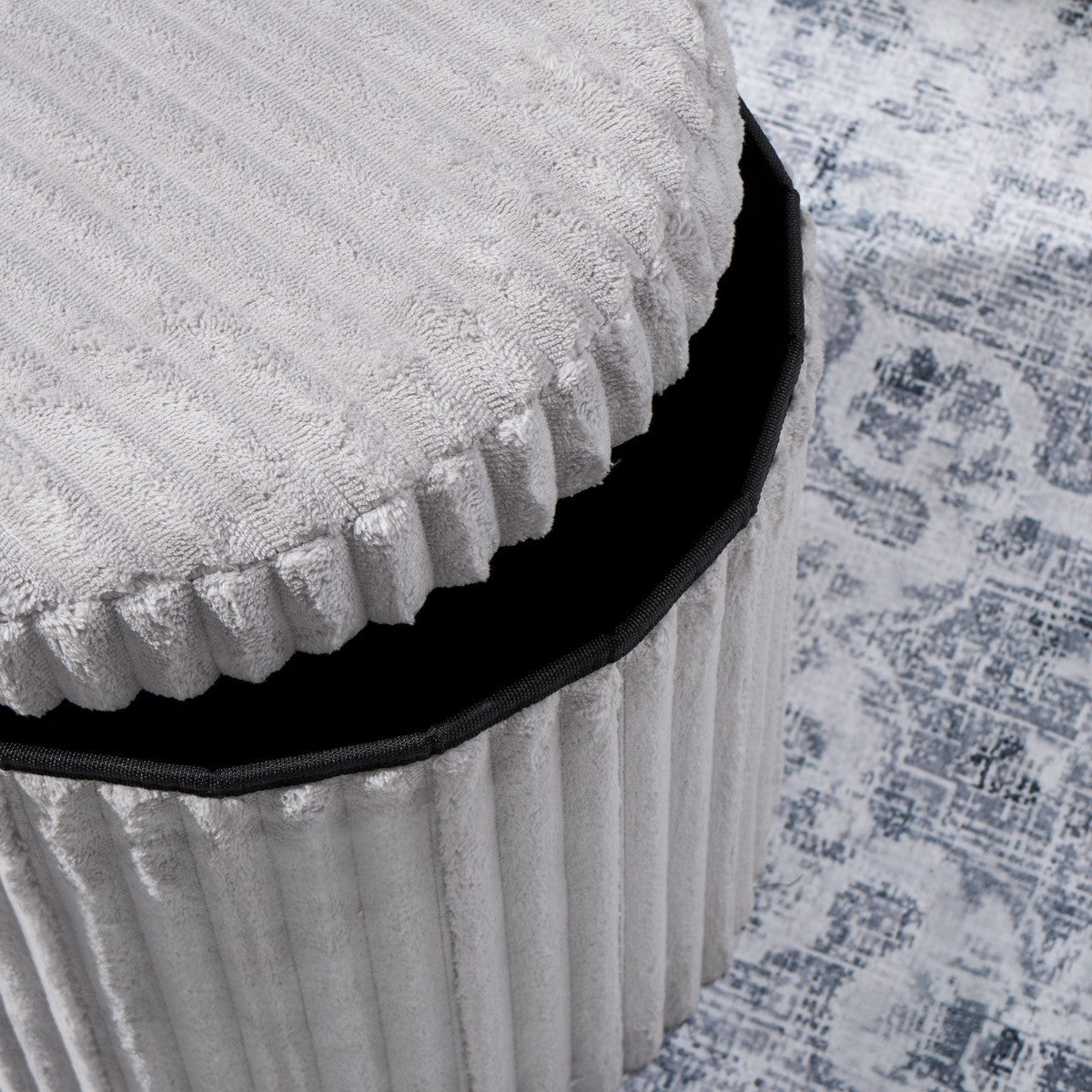 Ribbed Foldable Round Storage Ottoman 🇬🇧