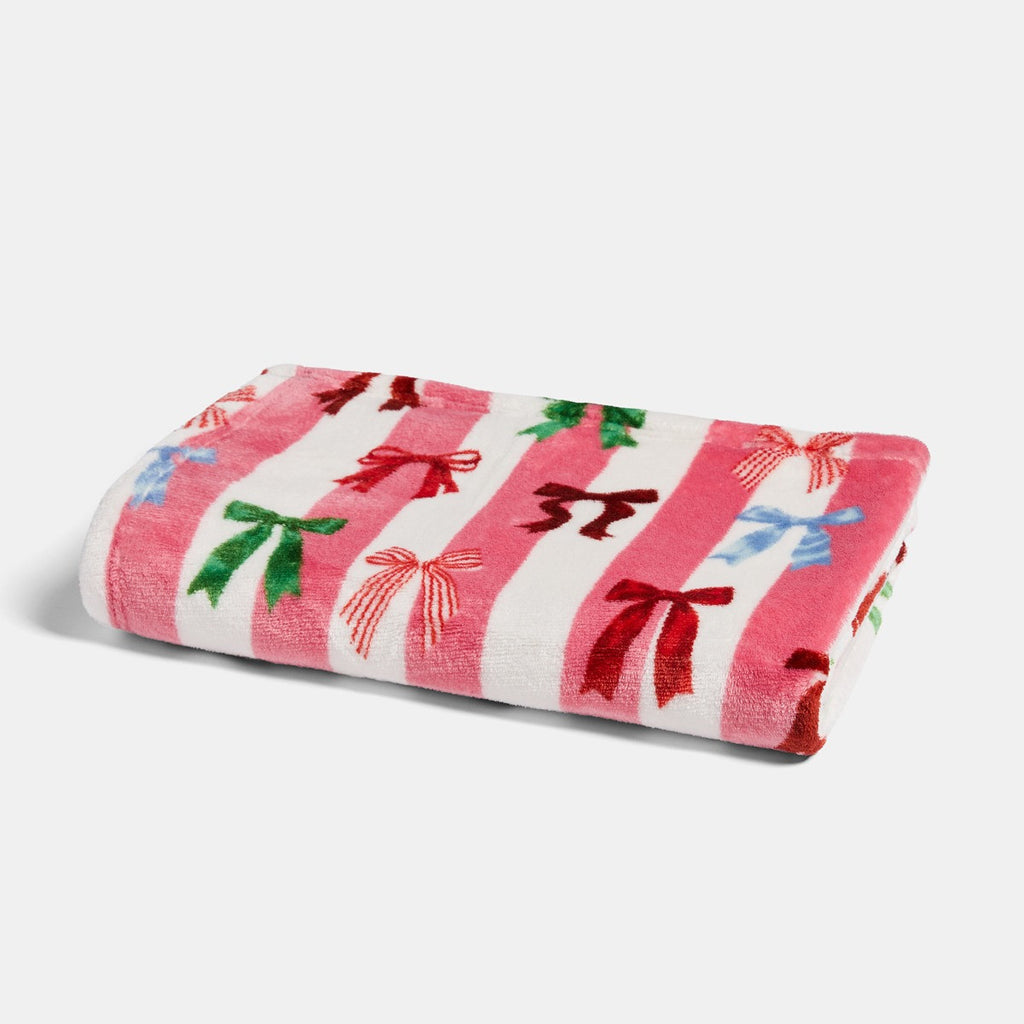 Pet Multi Bow Stripe Sherpa Reverse Throw - Pink/White 🇬🇧