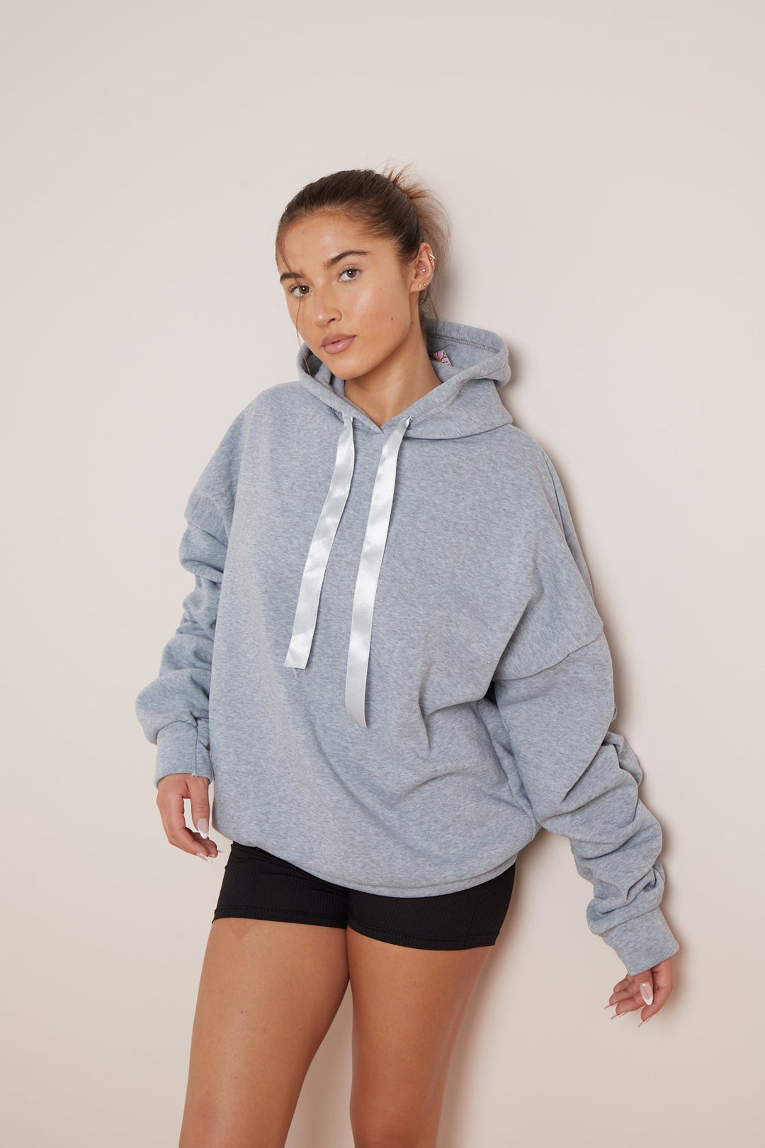 PLUS SIZE RUCHED SLEEVE HOODIE WITH RIBBON 🇬🇧