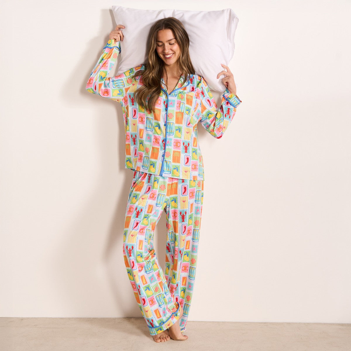 Postcard Print Piped Edge Jersey Pyjama Set 🇬🇧