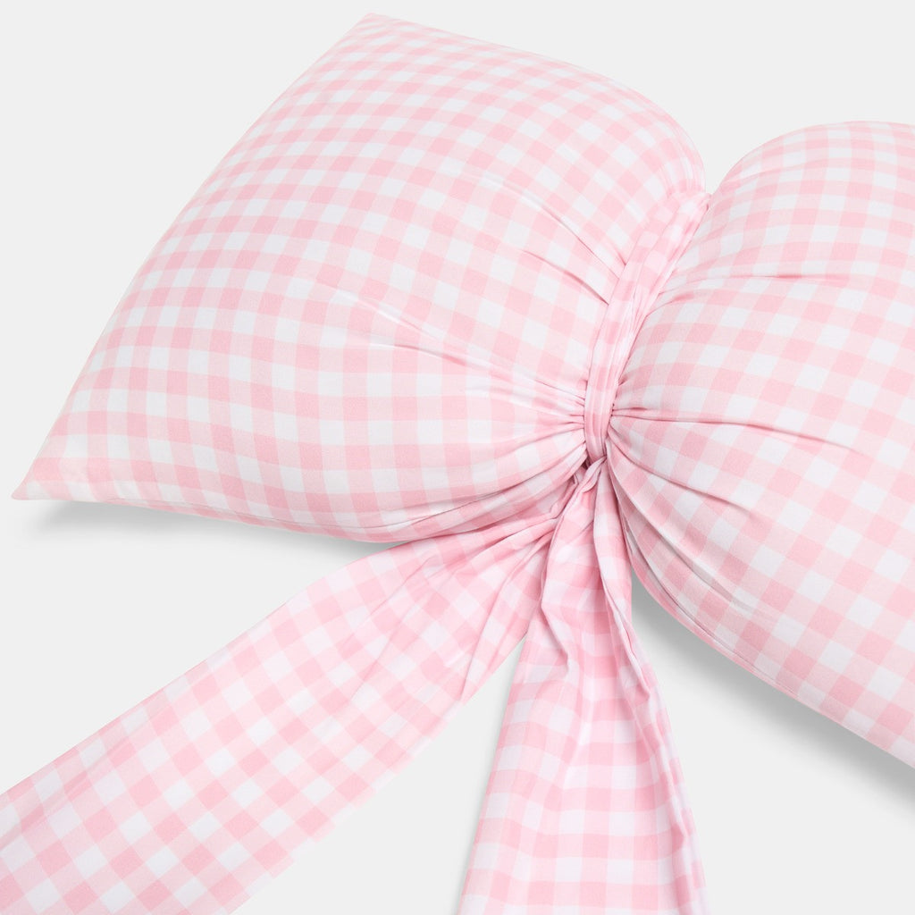 Gingham Print Bow Shaped Cushion - Pink 🇬🇧