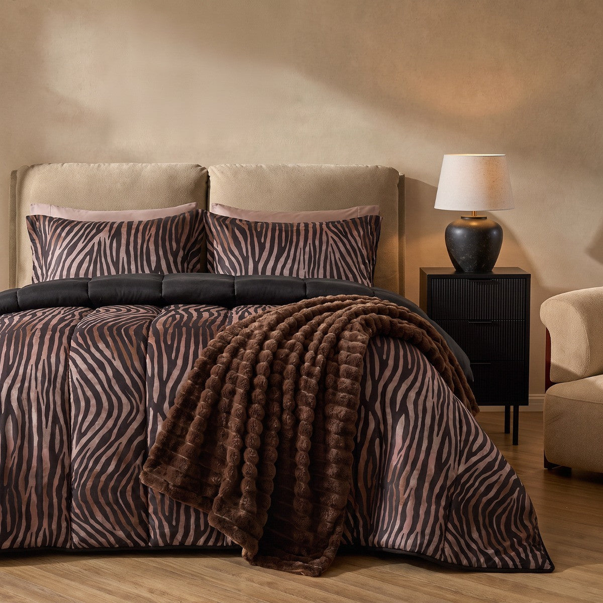 Zebra Print Coverless 10.5 Tog Duvet Set - Natural 🇬🇧
