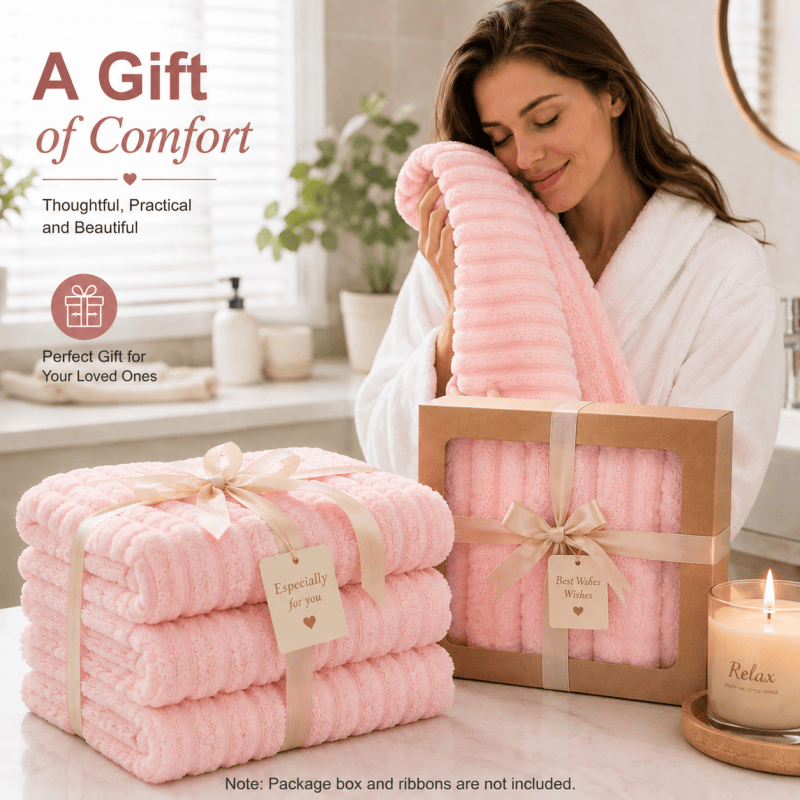 4PCS Fleece Bath Towels 70 x 135cm Soft Absorbent Quick Dry Xmas Christmas Gift Set 🇬🇧