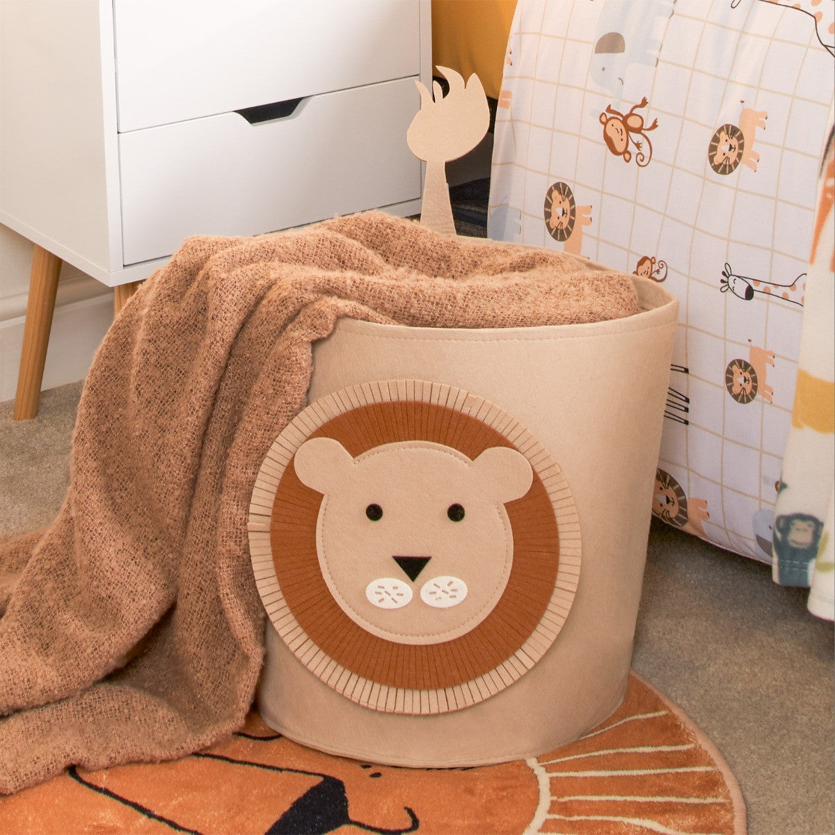 Lion Felt Storage Basket - Beige 🇬🇧