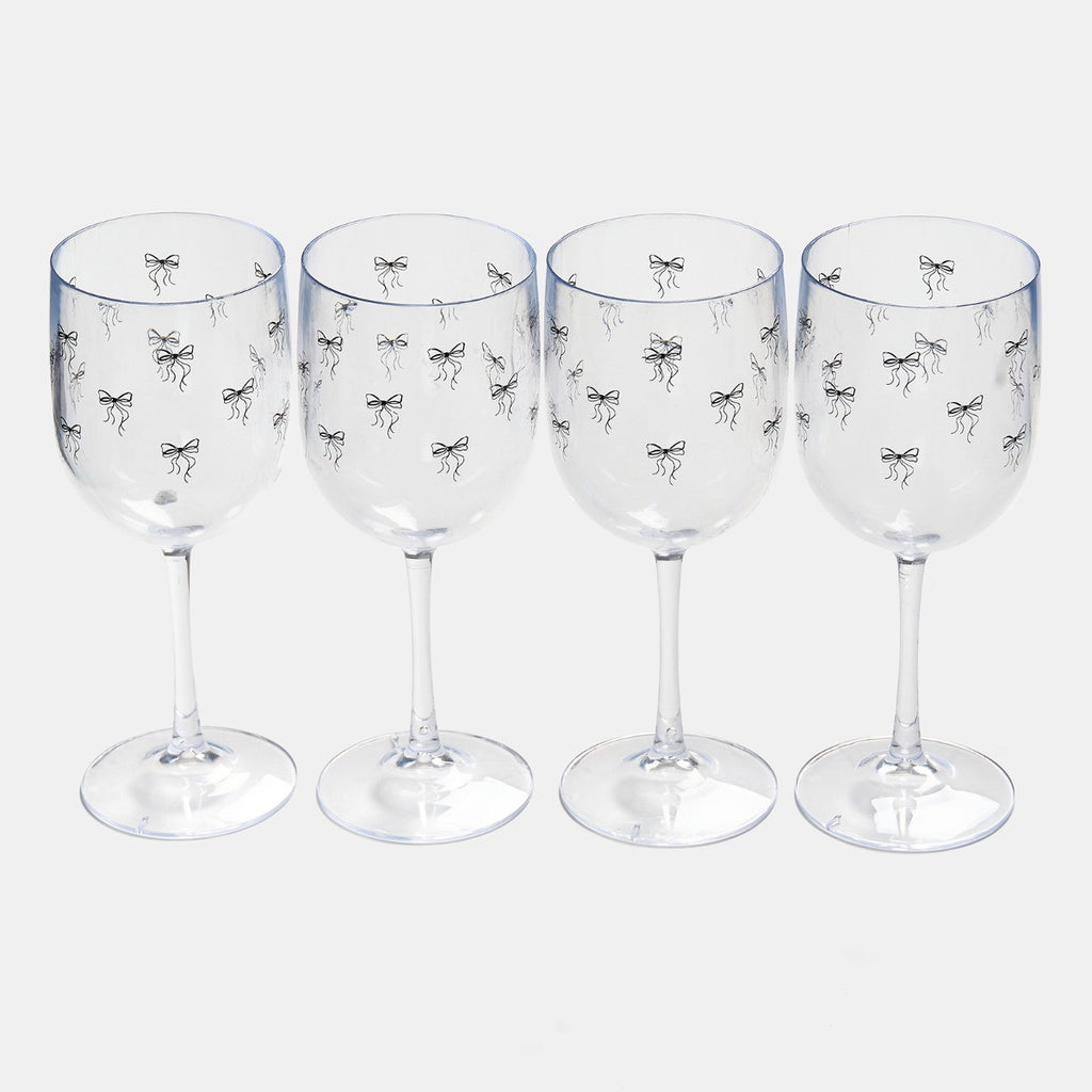 Bow Print Plastic Wine Glasses, Monochrome/Clear - 4 Pack 🇬🇧