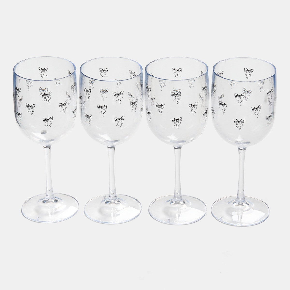 Bow Print Plastic Wine Glasses, Monochrome/Clear - 4 Pack 🇬🇧