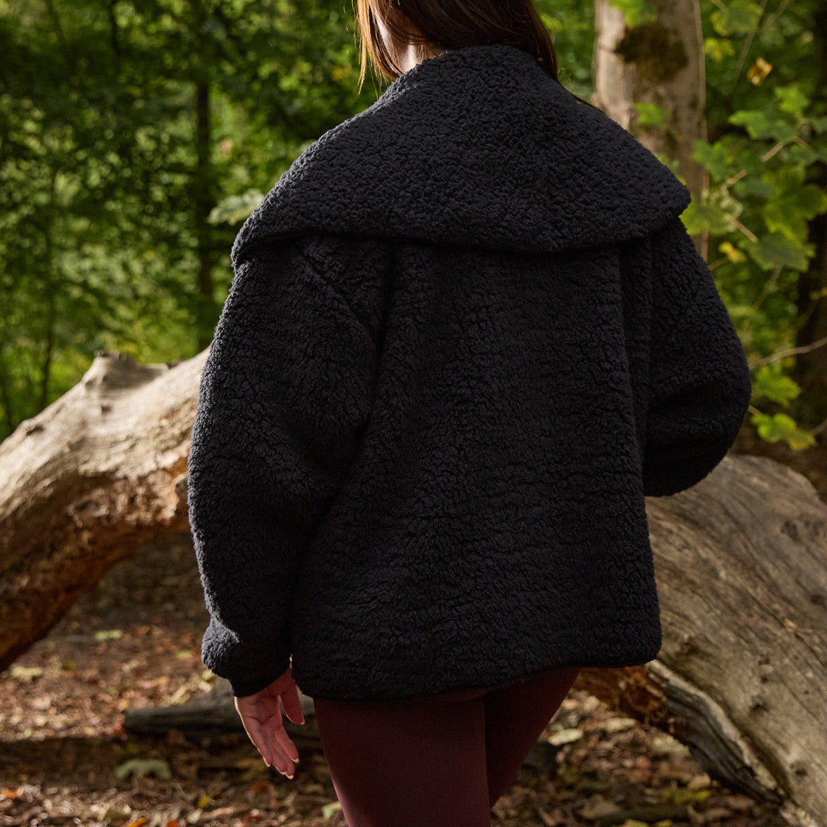 Waterfall Teddy Fleece Shorter Length Cardigan - Black 🇬🇧