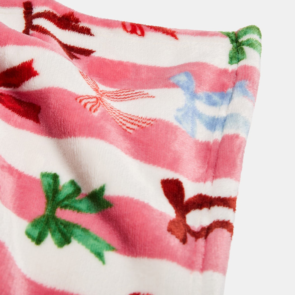 Pet Multi Bow Stripe Sherpa Reverse Throw - Pink/White 🇬🇧