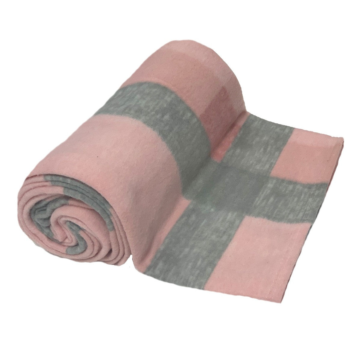 Tartan Check Fleece Throw - Blush Pink/Grey 🇬🇧