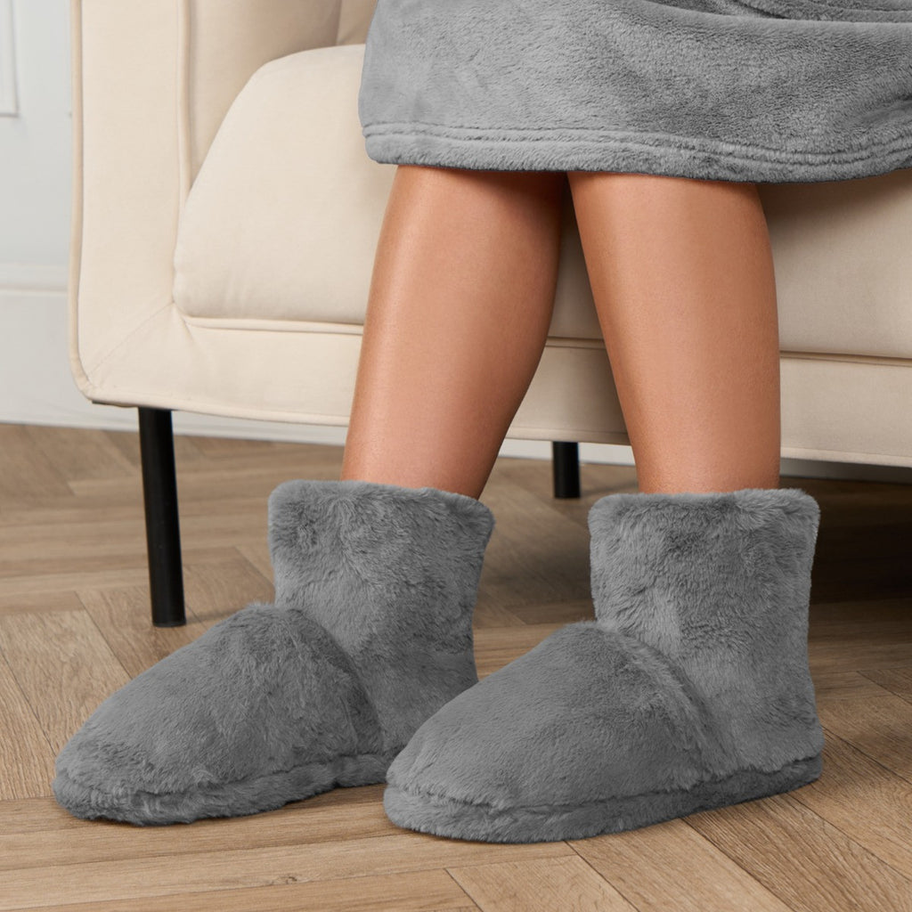 Microwavable Faux Fur Boot Slippers - Grey 🇬🇧