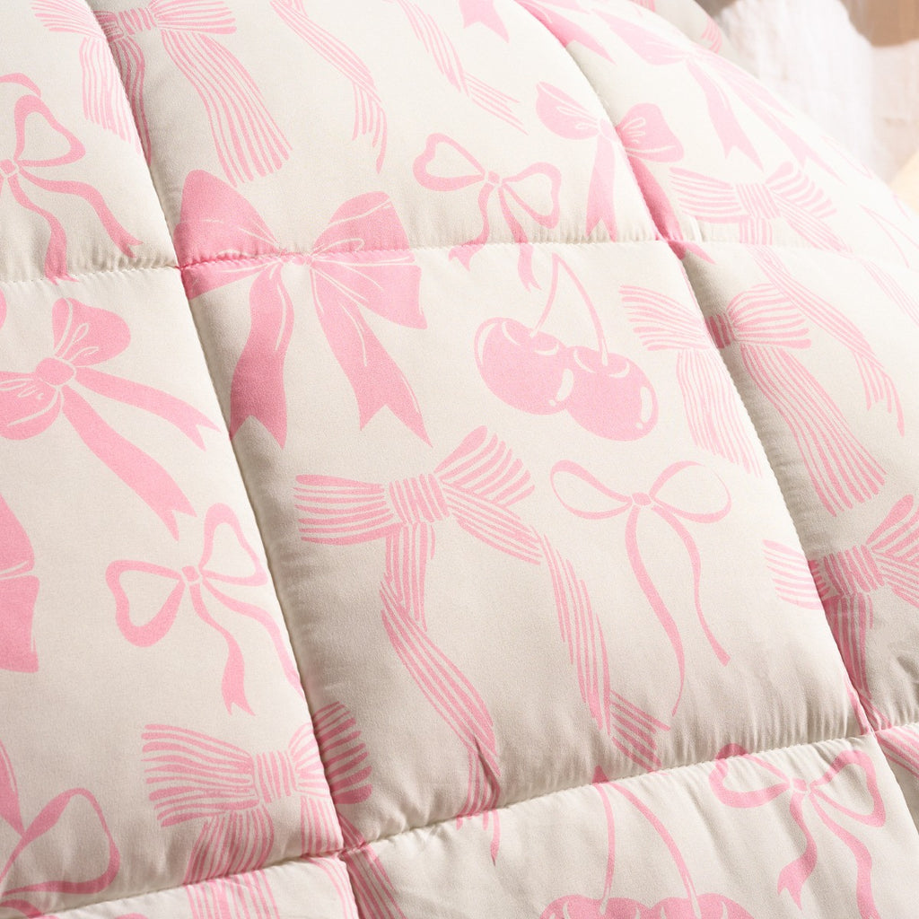 Bow Print Frill Edge Coverless 7.5 Tog Duvet Set - Pink 🇬🇧