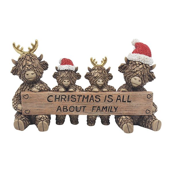 Christmas Highland Cows with Sign Ornament 🇬🇧
