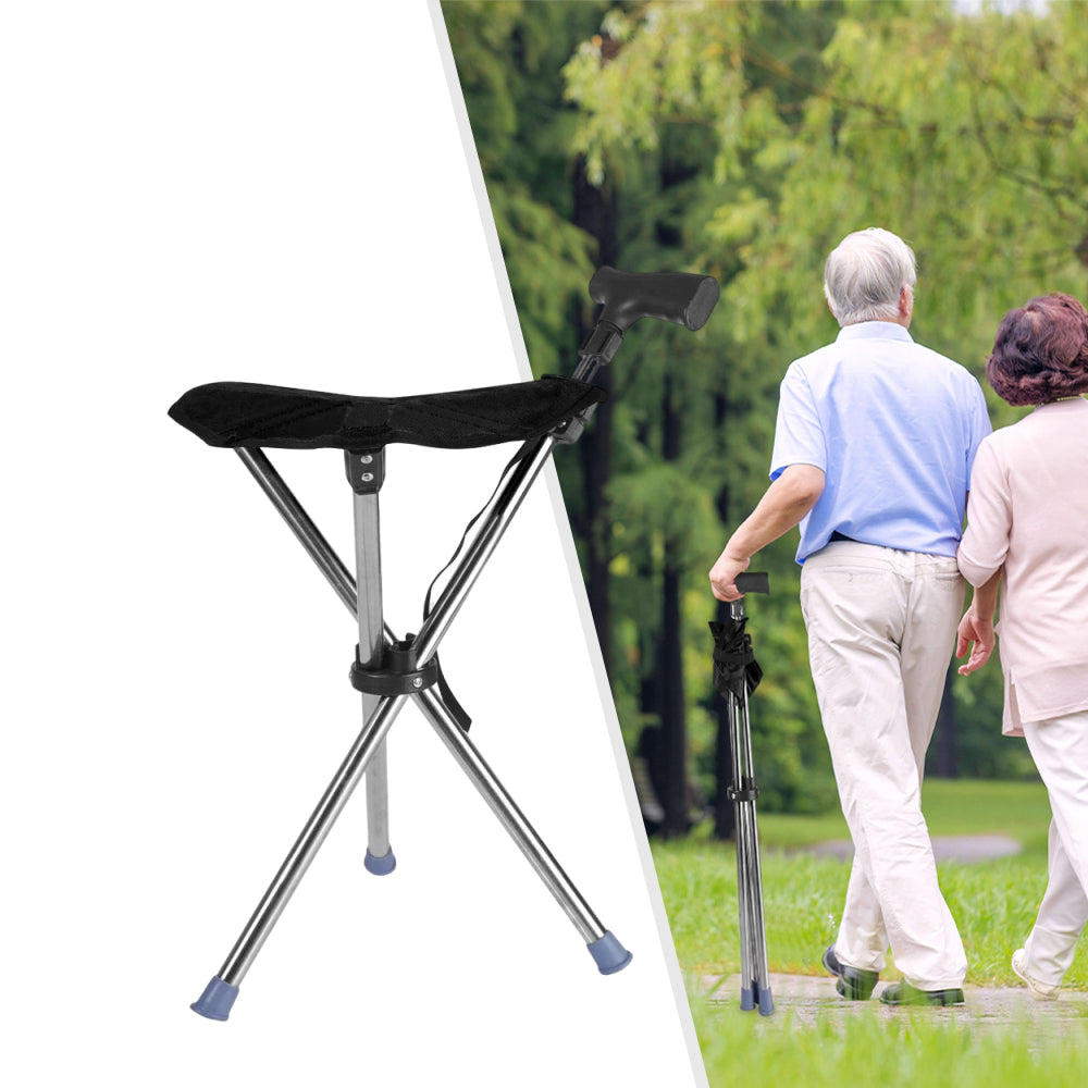 Folding Portable Walking Stick Seat Adjustable Aluminium Cane Chair Stool🇬🇧