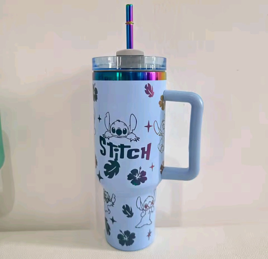 Cartoon inspired 40oz tumbler mug with handle and straw - stainless steel insulated 🇨🇳