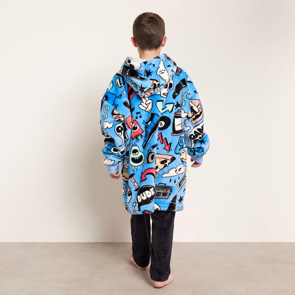 Kids Cartoon Print Hoodie Blanket - Blue 🇬🇧