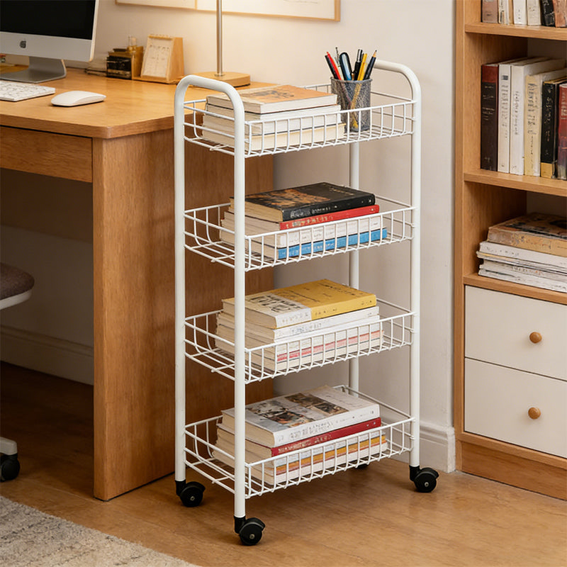 4 Tier Metal Rolling Utility Cart with Casters Storage Shelf Rack with Baskets and Wheels 72cm High 🇬🇧