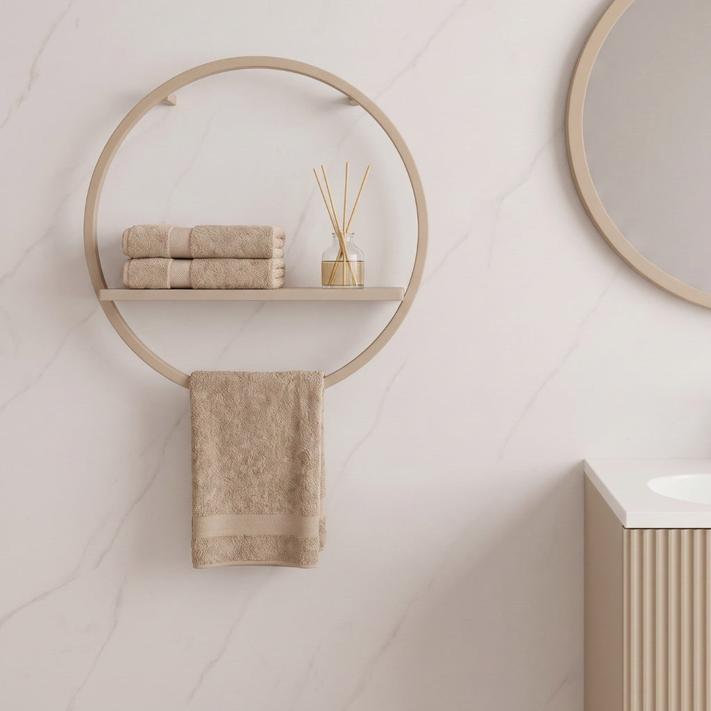Circle Towel Holder With Shelf - Gold/Stone 🇬🇧