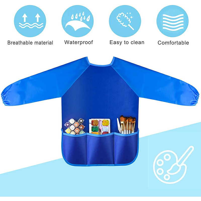 Waterproof Art Aprons Small Painter Long Sleeve Art Smock with 3 Roomy Pockets 🇬🇧