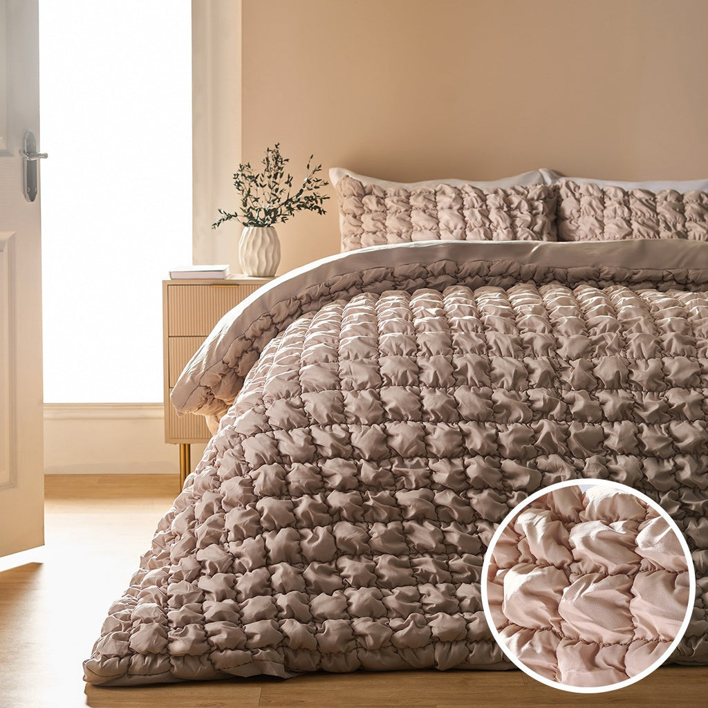Quilted Seersucker Duvet Cover Set - Natural 🇬🇧