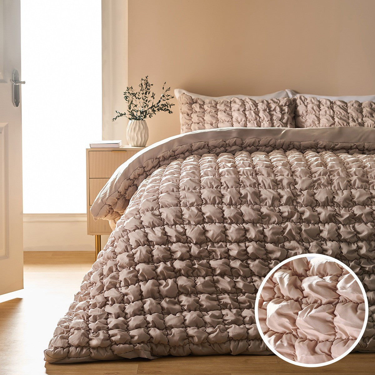 Quilted Seersucker Duvet Cover Set - Natural 🇬🇧