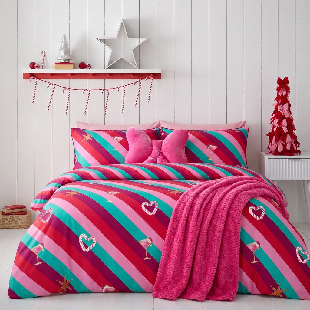 Christmas Stripe Piped Edge Duvet Cover Set - Multi 🇬🇧