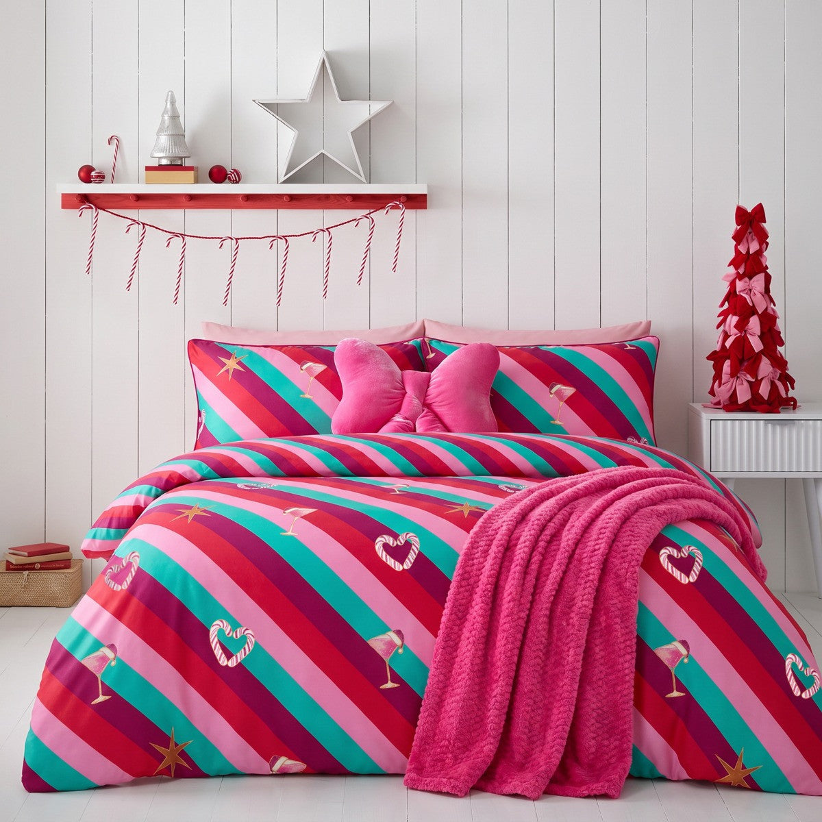 Christmas Stripe Piped Edge Duvet Cover Set - Multi 🇬🇧