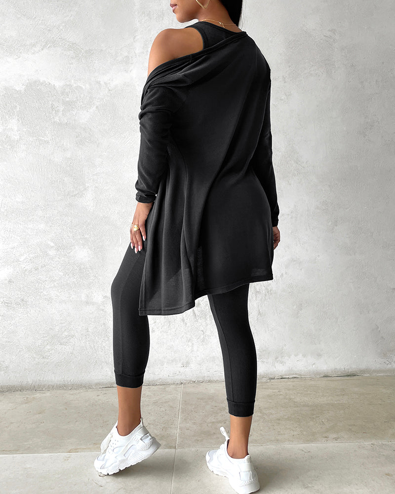 3 Piece Lounge Set Crewneck Sleeveless Tank Top Long Sleeve Open Front Coat Pants Sweatsuit 🇺🇸
