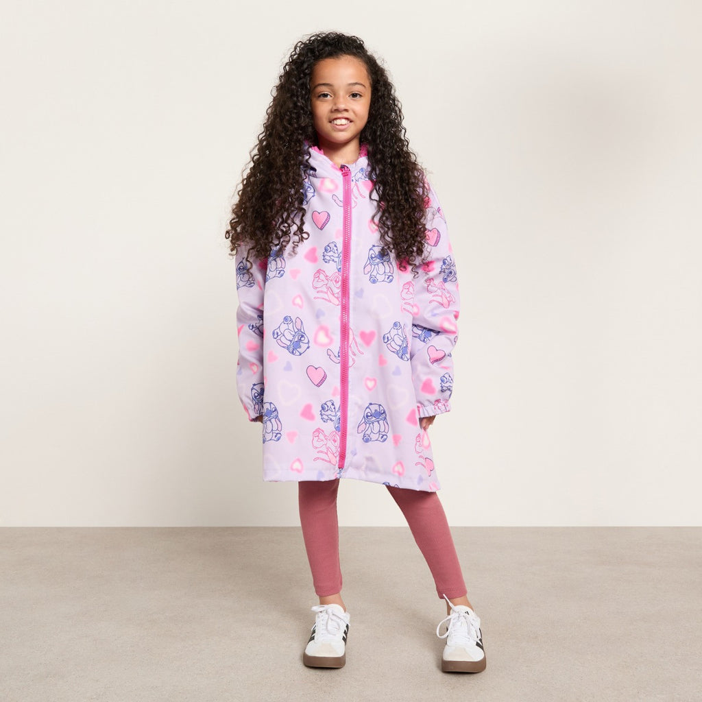 Kids Water Resistant Stitch & Angel Print Sherpa Drying Robe - Lilac/Pink 🇬🇧