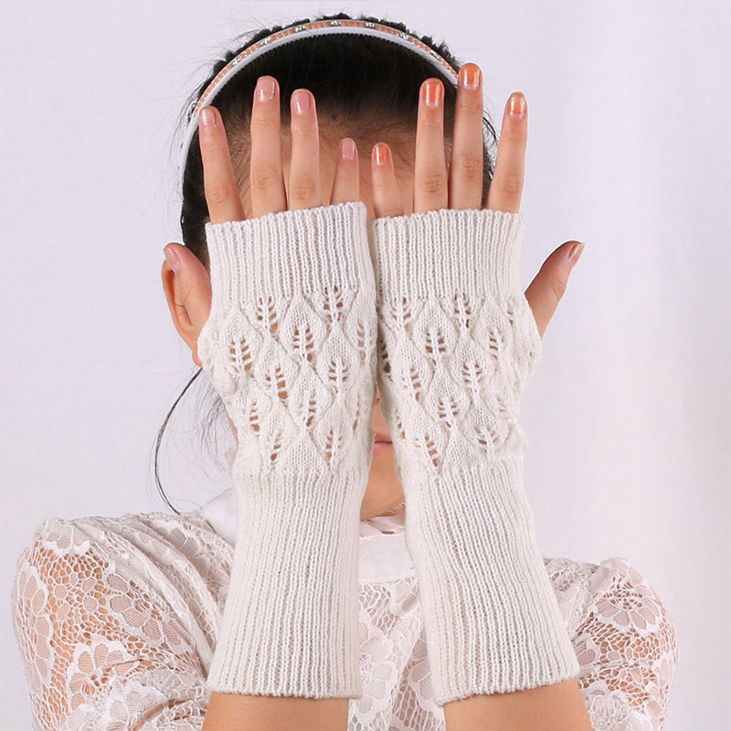 Winter Arm Hand Warmer Knitted Long Fingerless Gloves Soft Mittens for Female 🇬🇧